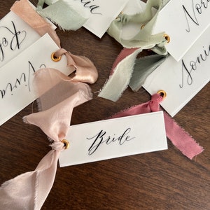 Wedding Place Cards Calligraphy Place Cards Handlettered Escort Cards Ribbon Name Cards Handmade Place Cards with Ribbon image 3