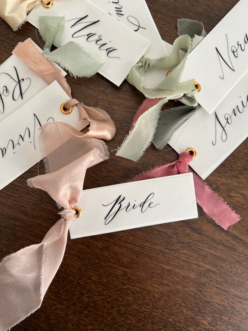 Wedding Place Cards Calligraphy Place Cards Handlettered Escort Cards Ribbon Name Cards Handmade Place Cards with Ribbon image 3