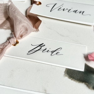 Wedding Place Cards Calligraphy Place Cards Handlettered Escort Cards Ribbon Name Cards Handmade Place Cards with Ribbon image 5