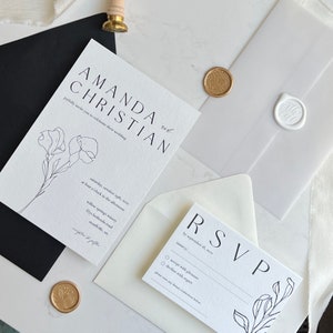 Minimalist Black & White Wedding Invitation Modern Black and White Vellum Suite image 2
