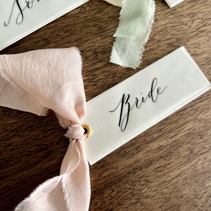 Wedding Place Cards Calligraphy Place Cards Handlettered Escort Cards Ribbon Name Cards Handmade Place Cards with Ribbon image 2