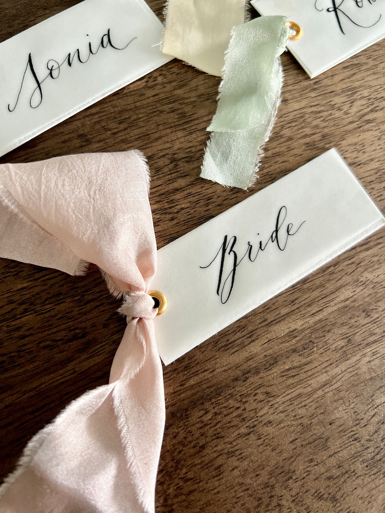 Wedding Place Cards Calligraphy Place Cards Handlettered Escort Cards Ribbon Name Cards Handmade Place Cards with Ribbon image 2