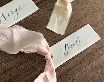 Celebration Place Cards | Calligraphy Place Cards | Handlettered Escort Cards | Ribbon Name Cards | Handmade Place Cards with Ribbon