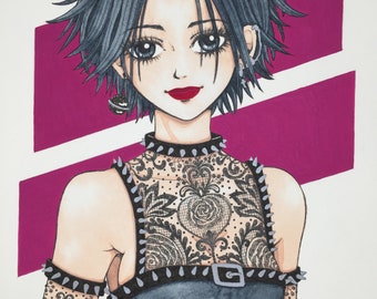 Original watercolor and gouache painting Nana Osaki fan art, great gift idea and home decoration.