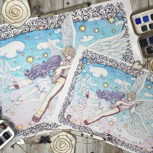 Stampa artistica di alta qualità, illustrazione di coppia innamorata in acquerello e gouache, arte contemporanea fantastica