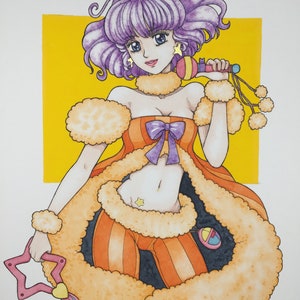 Original watercolor and gouache painting, Creamy Mami, anime, manga, cartoon, gift idea, home decoration