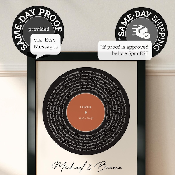 Custom Record Vinyl Lyrics Song Print, Anniversary Gift Print, Wedding Anniversary Gift, Personalized Wedding Gift, Valentine's Day Gift