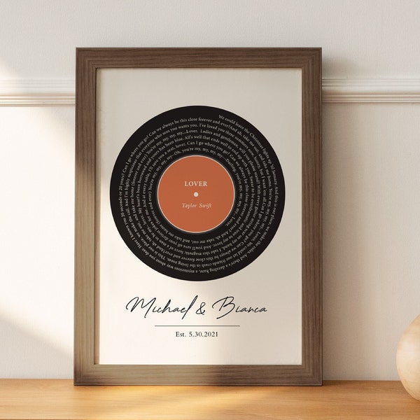 Custom Record Vinyl Lyrics Print Gift, Our First Dance Song, Personalized Wedding Gift, Personalized Gift for Couple Anniversary Gift