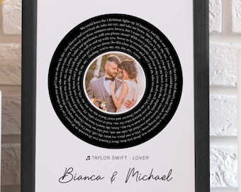 Personalized Record Vinyl Lyrics Print, First Dance Song, Wedding Gift Custom, Personalized Gift for Couple, First Anniversary Gift