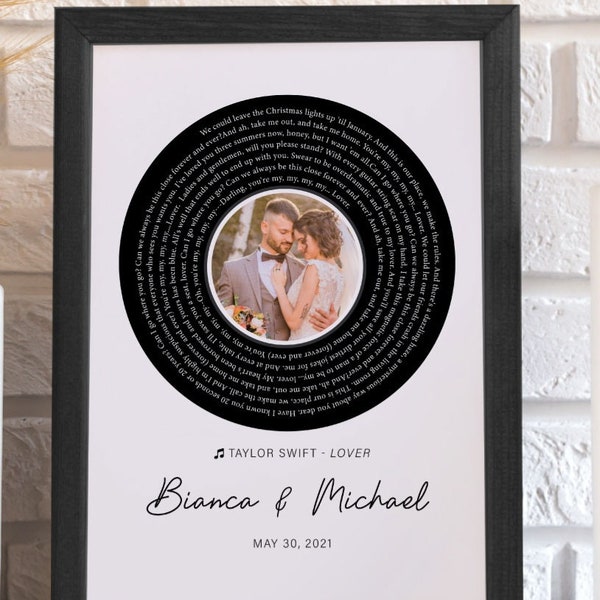 Personalized Record Vinyl Lyrics Print, First Dance Song, Wedding Gift Custom, Personalized Gift for Couple, First Anniversary Gift