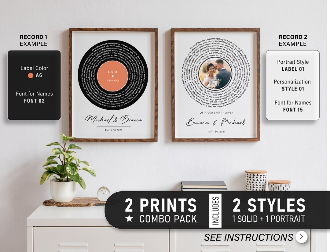 Personalized Custom Record Vinyl Lyrics Song Prints (combo), First ...