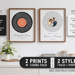 Personalized Custom Record Vinyl Lyrics Song Prints (Combo), First Dance Song, Wedding Gift, Personalized Birthday Gift, Anniversary Gift
