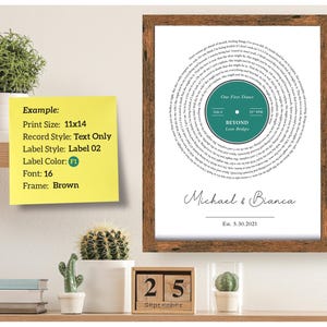 Custom Anniversary Gift Print, Custom Vinyl Record Lyrics Song Print, Personalized Wedding Gift, Anniversary Gift Print, Anniversary Gift