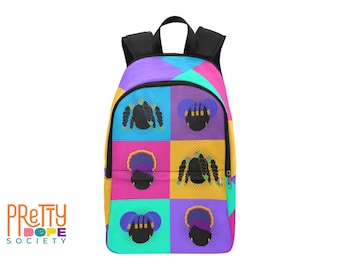 Color Block Girls Backpack - Black Girl Retro Pop - Brown Girl Colorful Bookbag - Back to School Bag