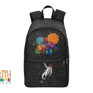 Outta This World Backpack - Black Boy Galaxy Book Bag - Afro Kid School Gear - Space Bag