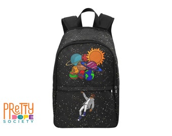 Outta This World Backpack - Black Boy Galaxy Book Bag - Afro Kid School Gear - Space Bag