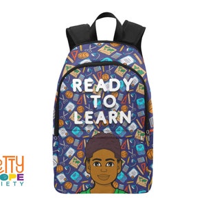 Ready To Learn Backpack - Black Boy Book Bag - Brown Kid Back to School - Black Boy Joy School Bag
