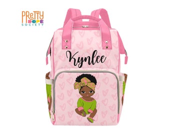 Light Pink and Green Diaper Bag - Personalized Diaper Bag - Custom Baby Girl Diaper Bag - Baby Shower Gift - Multifunctional Diaper Backpack