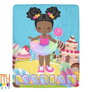 Afro Puff Candy Girl Personalized Blanket - Black Girl Candyland - Black Girl Magic Throw Blanket - Gift Idea for Black Girls