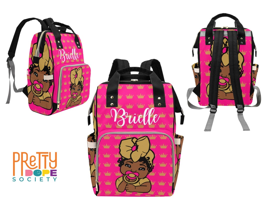 Hot Pink and Gold Crown Diaper Bag Personalized Diaper Bag Afro