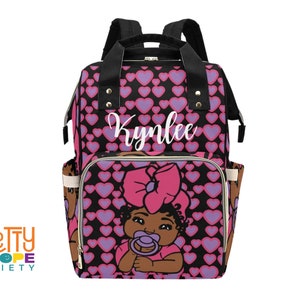 Personalized Purple and Pink Heart Girl Diaper Bag - Afro American Baby Girl Diaper Bag - Baby Shower Gift - Black Girl Diaper Bag - Custom