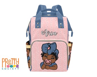 Pink and Blue Diaper Bag - Personalized Diaper Bag - Floral Afro Baby Girl Diaper Bag - Baby Shower Gift - Black Girl Diaper Bag