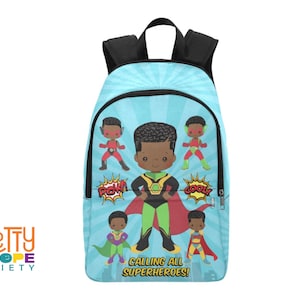 Superhero Boys Backpack - Black Boy Superheroes Book Bag - Black Boy Magic - Brown Boy Superhero Fun