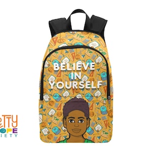 Believe in Yourself Backpack - Black Boy Book Bag - Brown Kid Back to School - Black Boy Joy School Bag