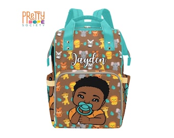 Safari Baby Personalized Diaper Bag - Jungle Animal Diaper Bag - Boy Baby Shower Gift - Custom Name Baby Boy Bag - Multifunctional Backpack