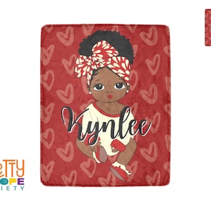 Personalized Crimson and Cream Baby Girl Blanket - Headwrap Baby Blanket - African American Baby Girl Blanket - Black Girl Baby Shower Gift
