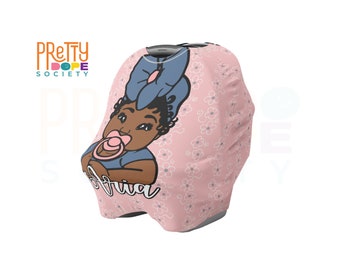 Personalized Baby Car Seat Cover - Pink and Denim Blue Baby Girl - 4-in-1 - Nursing Cover - Custom Princess - Custom Baby Shower Gift