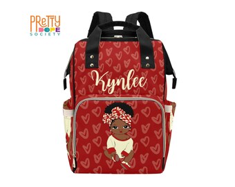 Crimson and Cream Diaper Bag - Personalized Diaper Bag - Custom Baby Girl Diaper Bag - Baby Shower Gift - Multifunctional Diaper Backpack