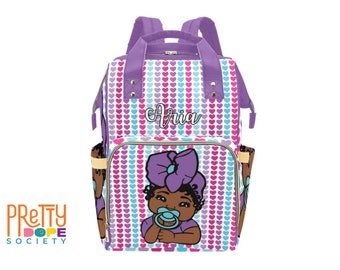 Colorful Hearts Diaper Bag - Purple Personalized Diaper Bag - Afro Baby Girl Diaper Bag - Vibrant Baby Shower Gift - Black Girl Diaper Bag