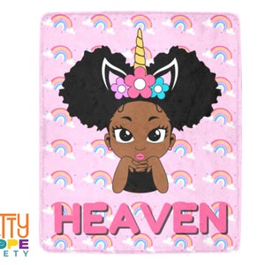 Unicorn Rainbow Puff Personalized Throw Blanket - Gift for Unicorn Lover - Black Girl Magic Blanket - Unicorn Girl Gift