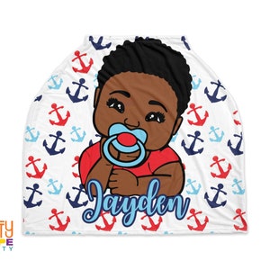 Personalized Baby Car Seat Cover Nautical Anchor 4-in-1 Red and Blue Seat Cover Nursing Cover Shopping Cart Cover Shower Gift image 2