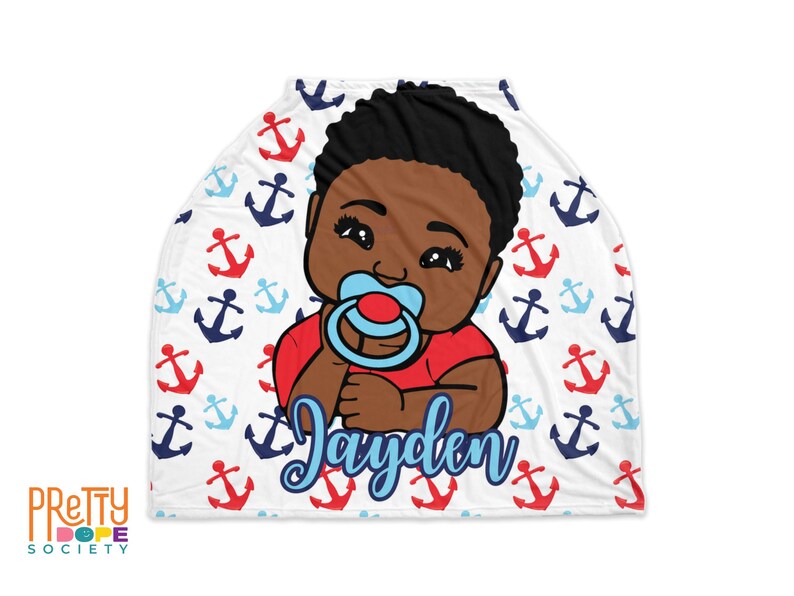 Personalized Baby Car Seat Cover Nautical Anchor 4-in-1 Red and Blue Seat Cover Nursing Cover Shopping Cart Cover Shower Gift image 2