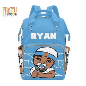 Baby Blue and White Basketball Boy Diaper Bag - Afro American Baby Diaper Bag - Baby Shower Gift - Bball Baby Bag - Personalized Diaper Bag