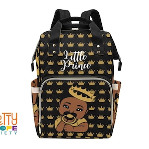 Little Prince Diaper Bag - Black and Gold Crown Boy Diaper Bag - African American Diaper Bag - Baby Boy Bag - Black Boy Baby Shower Gift