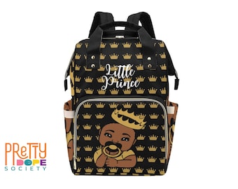 Little Prince Diaper Bag - Black and Gold Crown Boy Diaper Bag - African American Diaper Bag - Baby Boy Bag - Black Boy Baby Shower Gift