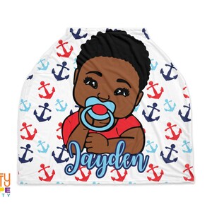 Personalized Baby Car Seat Cover Nautical Anchor 4-in-1 Red and Blue Seat Cover Nursing Cover Shopping Cart Cover Shower Gift image 3