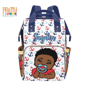Nautical Personalized Diaper Bag - Sea Life Anchor Diaper Bag - Boy Baby Shower Gift - Custom Name Baby Boy Bag - Multifunctional Backpack