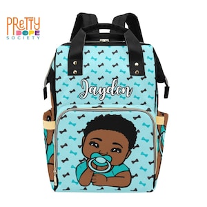 Little Man Personalized Diaper Bag - Bow Tie Baby Diaper Bag - Boy Baby Shower Gift - Custom Name Baby Boy Bag - Multifunctional Backpack