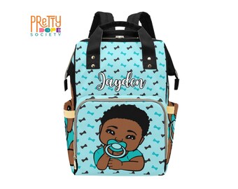 Little Man Personalized Diaper Bag - Bow Tie Baby Diaper Bag - Boy Baby Shower Gift - Custom Name Baby Boy Bag - Multifunctional Backpack