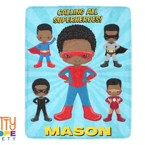 Superhero Black Boy Personalized Blanket - Black Boy Joy Throw Blanket - Gift Idea for Black Boy - African American Superhero Blanket Vol 2