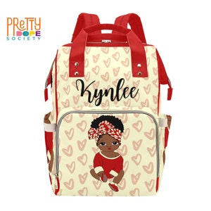 Cream and Crimson Diaper Bag - Personalized Diaper Bag - Custom Baby Girl Bag - Baby Shower Gift - Red Multifunctional Diaper Backpack