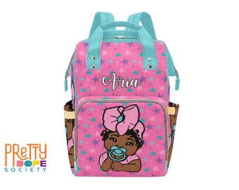 Bolsa de pañales rosa y azul - Bolsa de pañales personalizada púrpura - Bolsa de pañales afro baby girl - Regalo vibrante de baby shower - Bolsa de pañales de niña negra