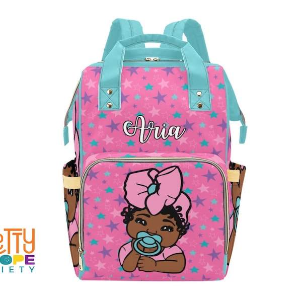 Pink and Blue Diaper Bag - Purple Personalized Diaper Bag - Afro Baby Girl Diaper Bag - Vibrant Baby Shower Gift - Black Girl Diaper Bag