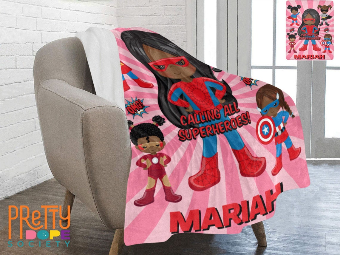 Personalized Superhero Black Girl Blanket Black Girl Magic Etsy