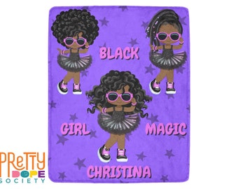 Black Girl Magic Blanket - Personalized Black Dancer Blanket - Brown Skin Girl Throw Blanket - Gift Idea for Black Girl -  Afro Girl Blanket