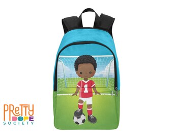 Just Kickin' It Backpack - Black Boy School Bag - Brown Boy Joy - Afrocentric Kid Bookbag - Black Boy Sports Bag